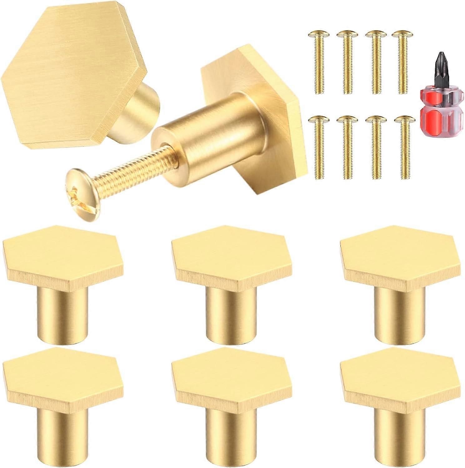 Promotional sales 10 Pieces Solid Brass Cabinet Knobs, Hexagonal Door Knobs, Gold Dresser Drawer Handle Knobs, for Cabinets, Cupboards, Dresser Drawer