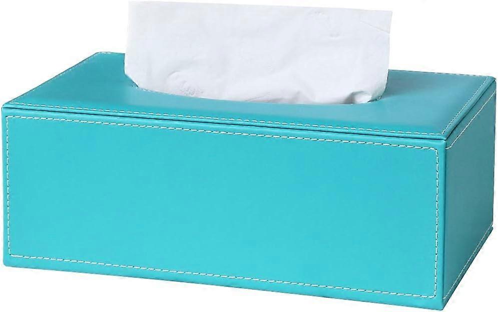 Rectangular Leather Tissue Box (Mint Blue)