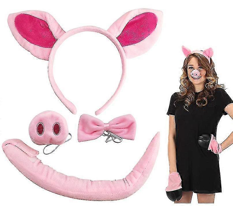4pcs Pig Ears Headband Nose And Tail Costume Kit