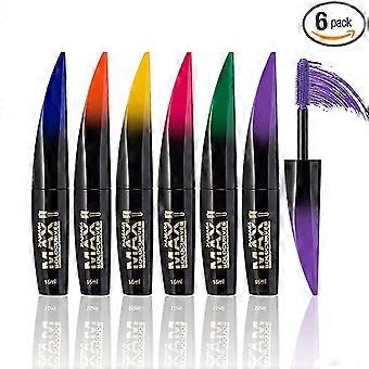 Conjunto de rímel de 6 cores, Máscara de fibra 3D, Máscara de curling volumizante de longa duração à prova d'água, Efeito de cílios falsos para maquiagem encantadora dos olhos, Masc colorido