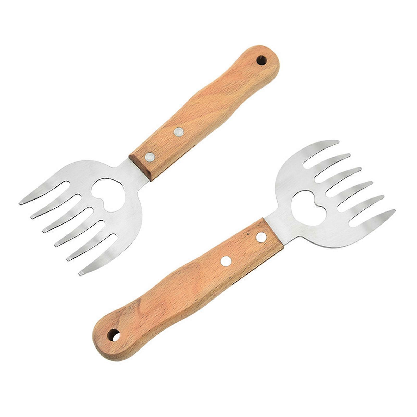 2Pcs/Set Meat Tearer Stainless Steel Meat Shredding Fork with Wooden Handles Multifunctional Kitchen Tool for Shredding Handling And Lifting Pork Chic