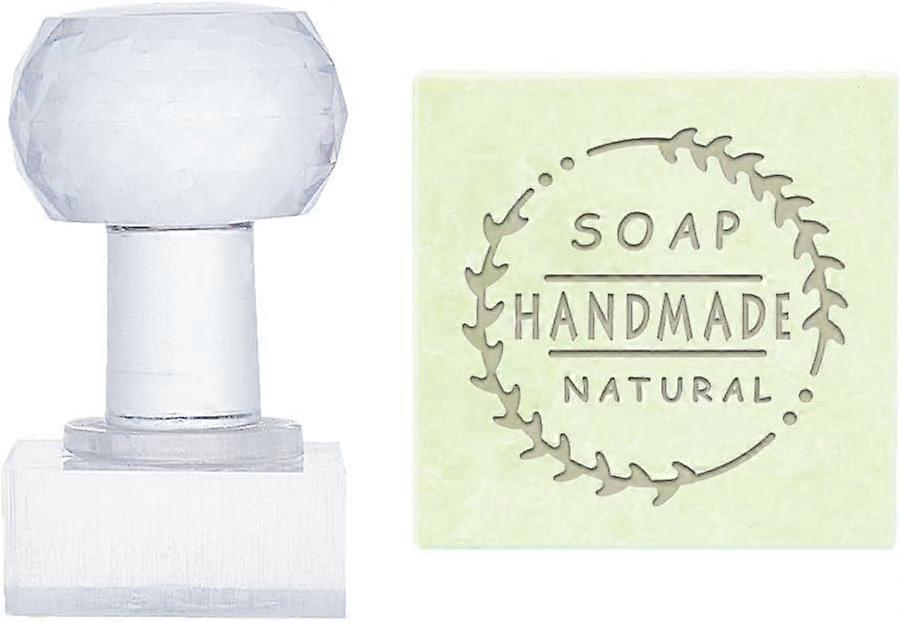 Handmade Soap Stamp Letter Stamping Imprint Stamp 1.3 Inch Square Natural Soap Chapter Soap Stamp with Handle for DIY Handmade Soap Envelope Invitatio