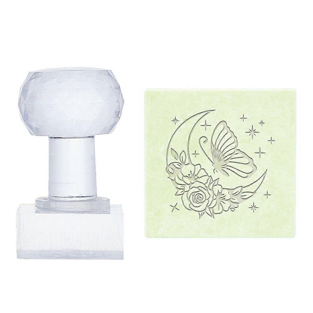 PH Butterfly Soap Stamps Handmade Soap Stamp with Handle Moon Flower Soap Embossing Stamp Transparent Sealing Wax Stamp with Handle for Handmade Soaps
