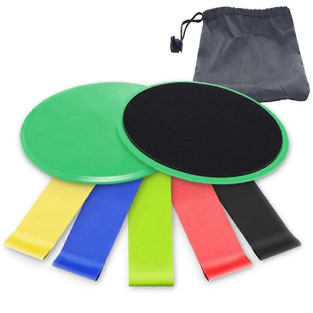 Dual Fitness Exercise Core Sliders and 5 Loop Yoga Workout Resistance Bands Set for Leg Booty Building, Strength Slides Work Smoothly Training, Core G