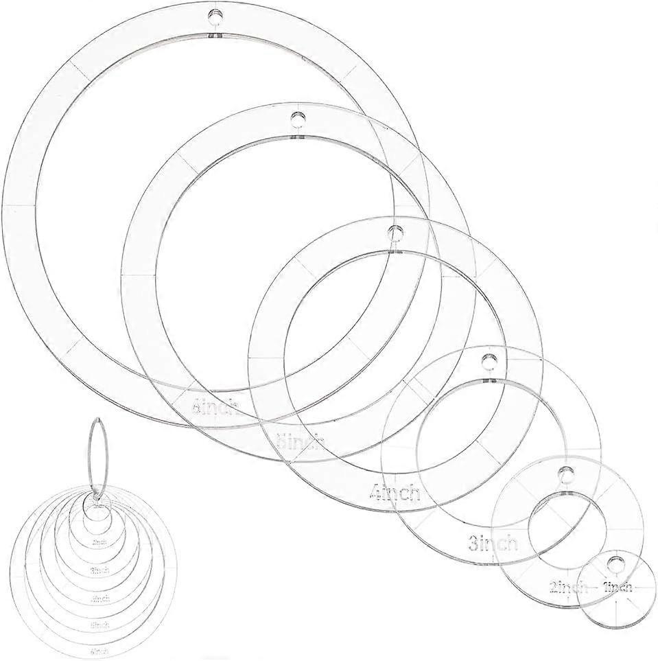 6 Pcs Circle Quilting Acrylic Template 1/2/3/4/5/6 inch Diameter Quilting Templates with Binder Hinged Rings Round Sewing Quilting Stencils for Patchw