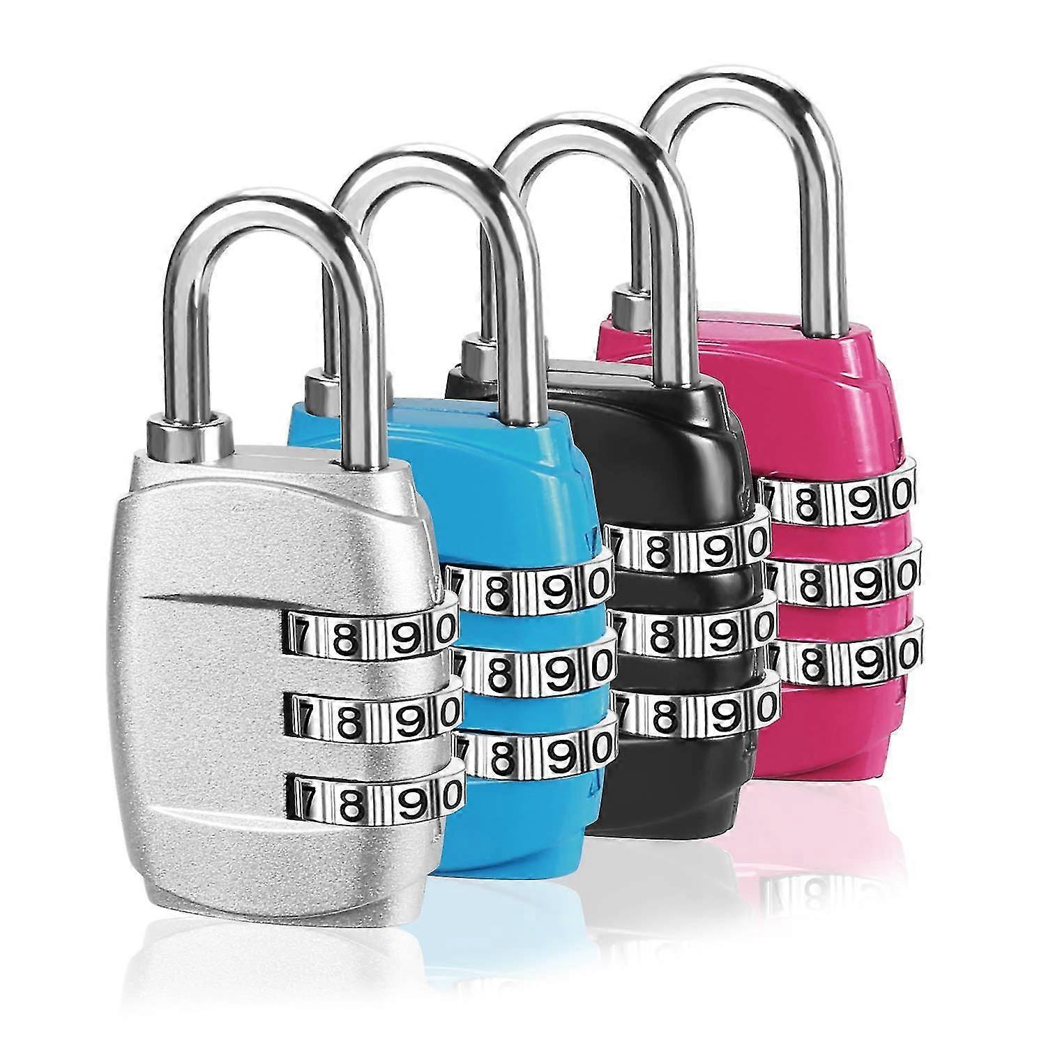 Set Of 4 Luggage Locks, Combination Padlocks With Alloy Body For Travel Bags, Suitcases, Lockers, And Gym