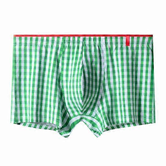 Men Boxer Underwear Mid-rise Elastic Waistband Plaid Print Shorts Briefs U-Convex Breathable Panties Daily Wear