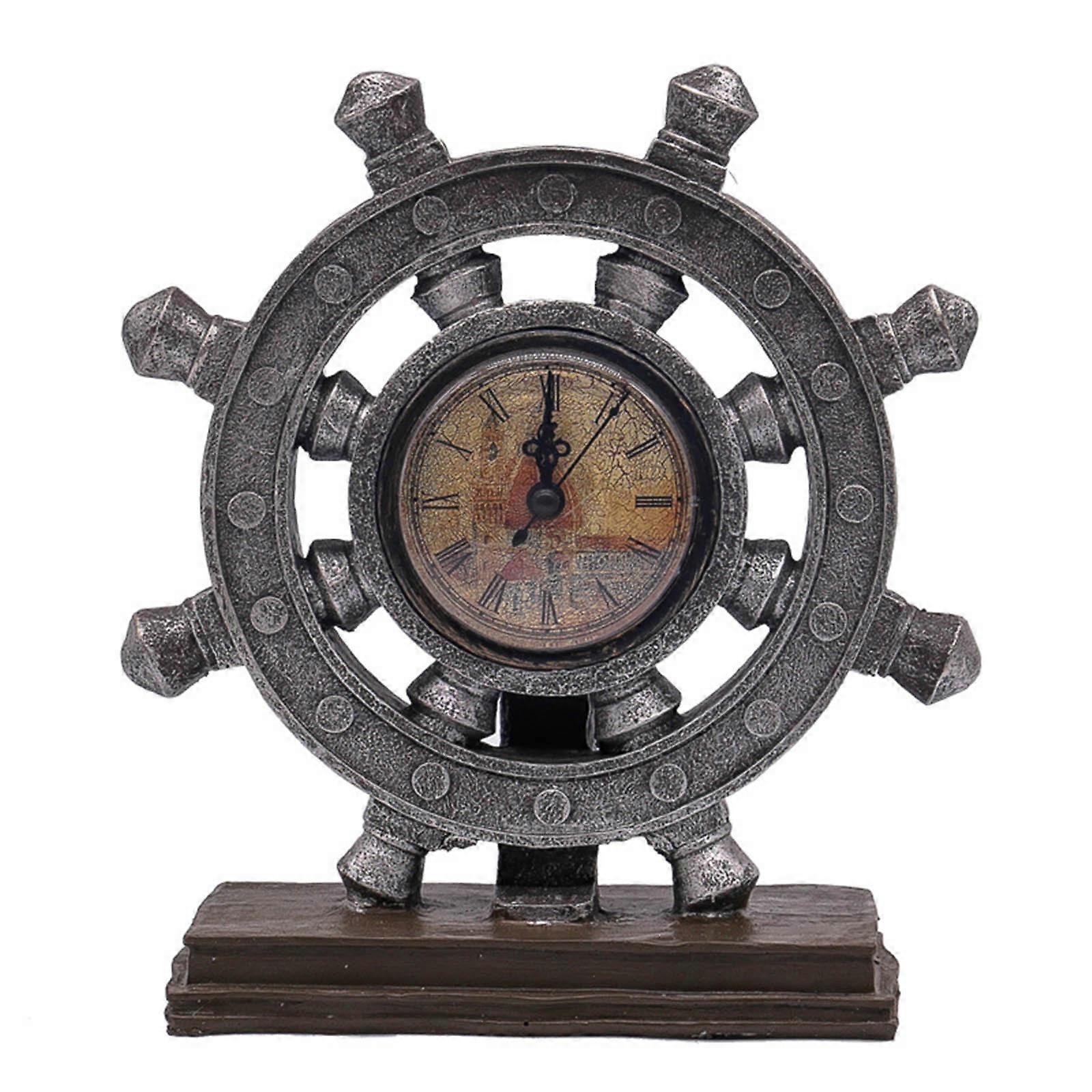 European Style Rudder Vintage Clock for Creative Desk Clocks Battery Powered  Brown