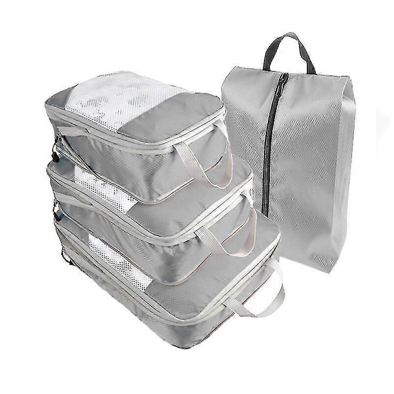 Packing Cubes 4 Set, Travel Organiser Suitcase, Organiser Compression Storage Pouch With Clothes Shoe Bag Set Of 4 Packs