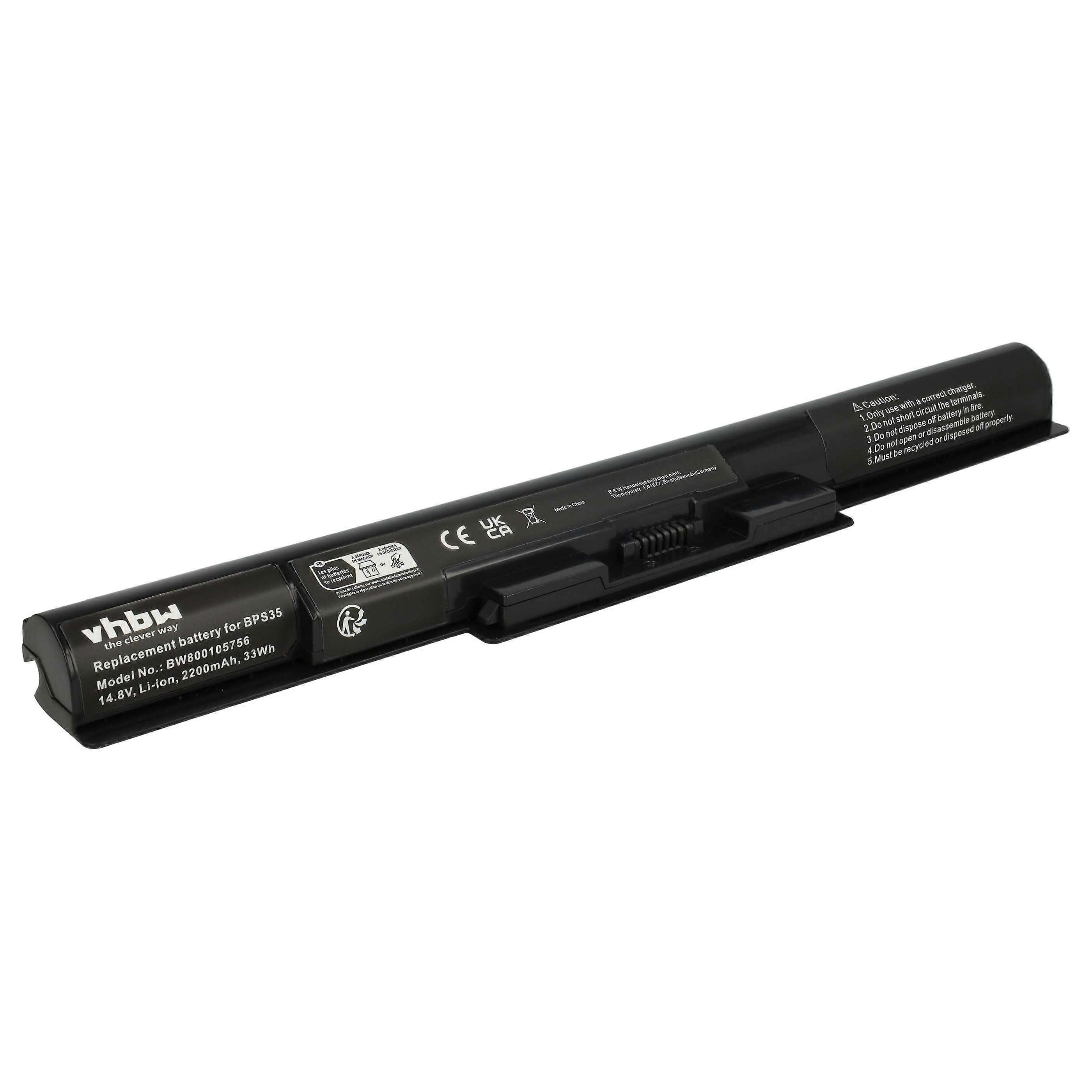 Batterie vhbw compatible avec les ordinateurs portables Sony Vaio SVF1521K1E, SVF1521K2R, SVF1521KSNB, SVF1521J2E, SVF1521J6E SVF1521J6EW (2200 mAh, 14,8 V, Li-Ion)