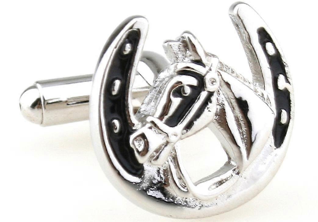 1-Pair Horse & Horseshoe Racing Cufflinks - Gift Box and Polishing Cloth Included