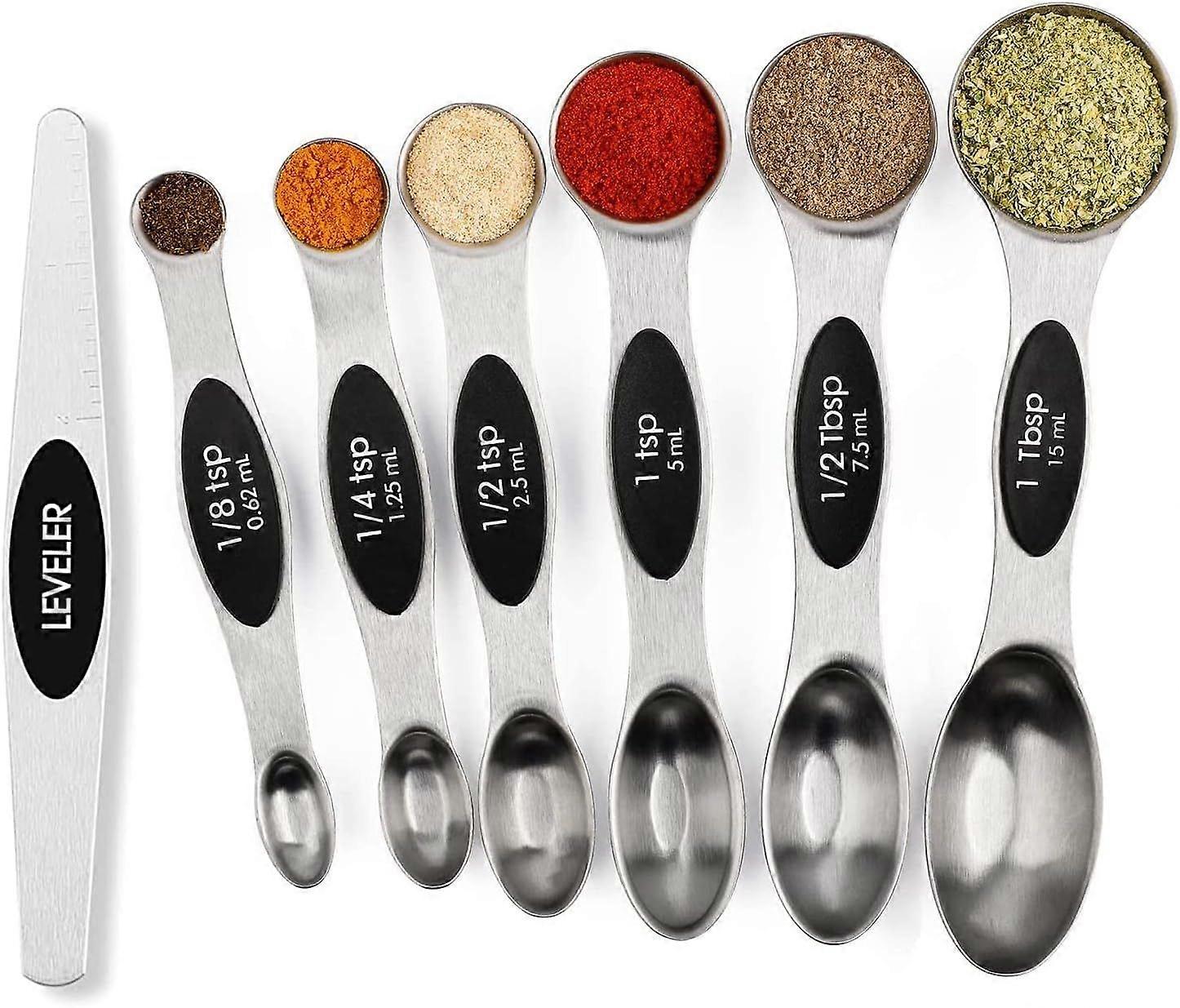 JUSCH Magnetic Measuring Spoons Set Stainless Steel with Leveler, Measuring Scoop for BakingEasier-Use than Measuring Cups and Spoons Set, Magic Spoon