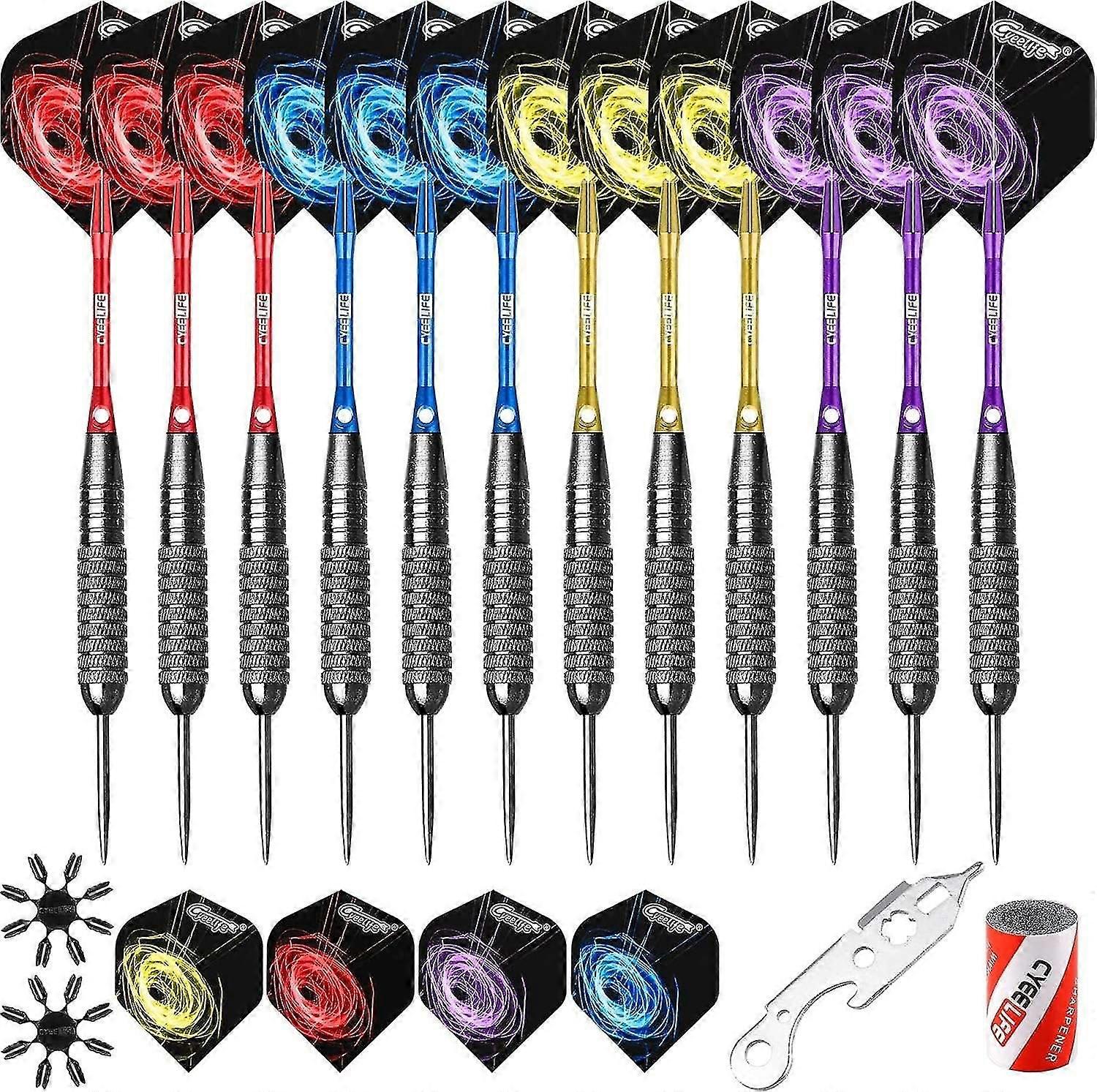 Professional Steel tip Darts with Aluminum shafts and Extra Flights+Sharpener+Tool+Protectors,Metal