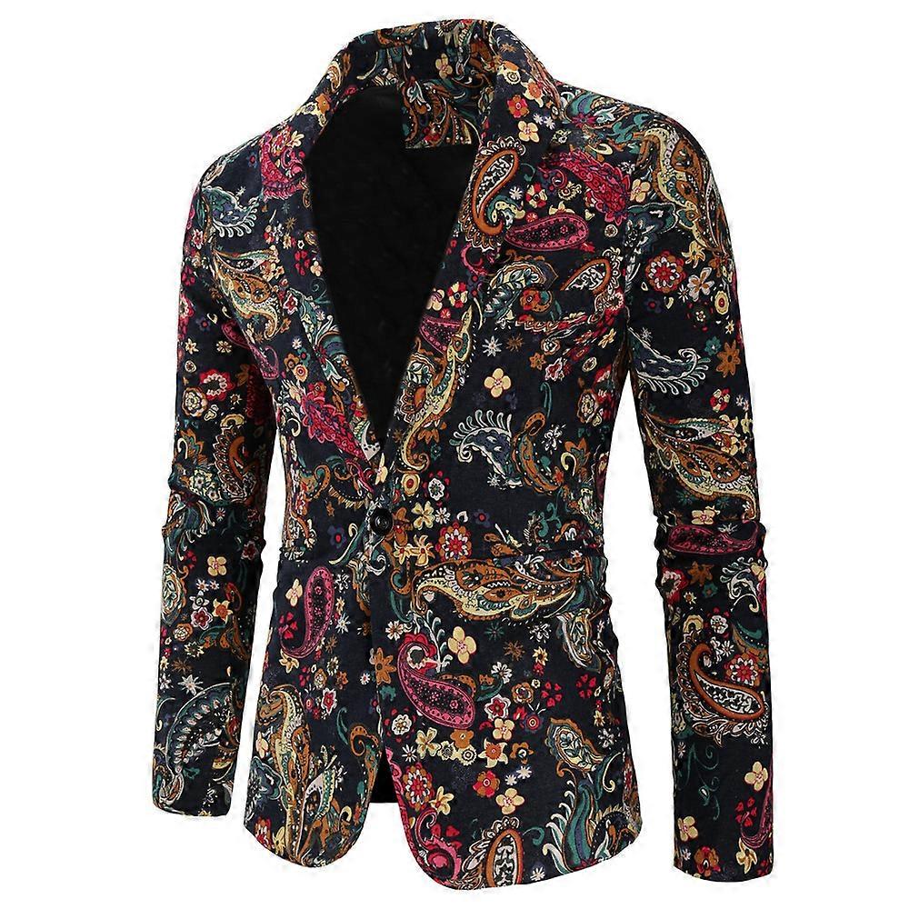 Mens Suit Floral Party Coat Slim 2 Button Blazer
