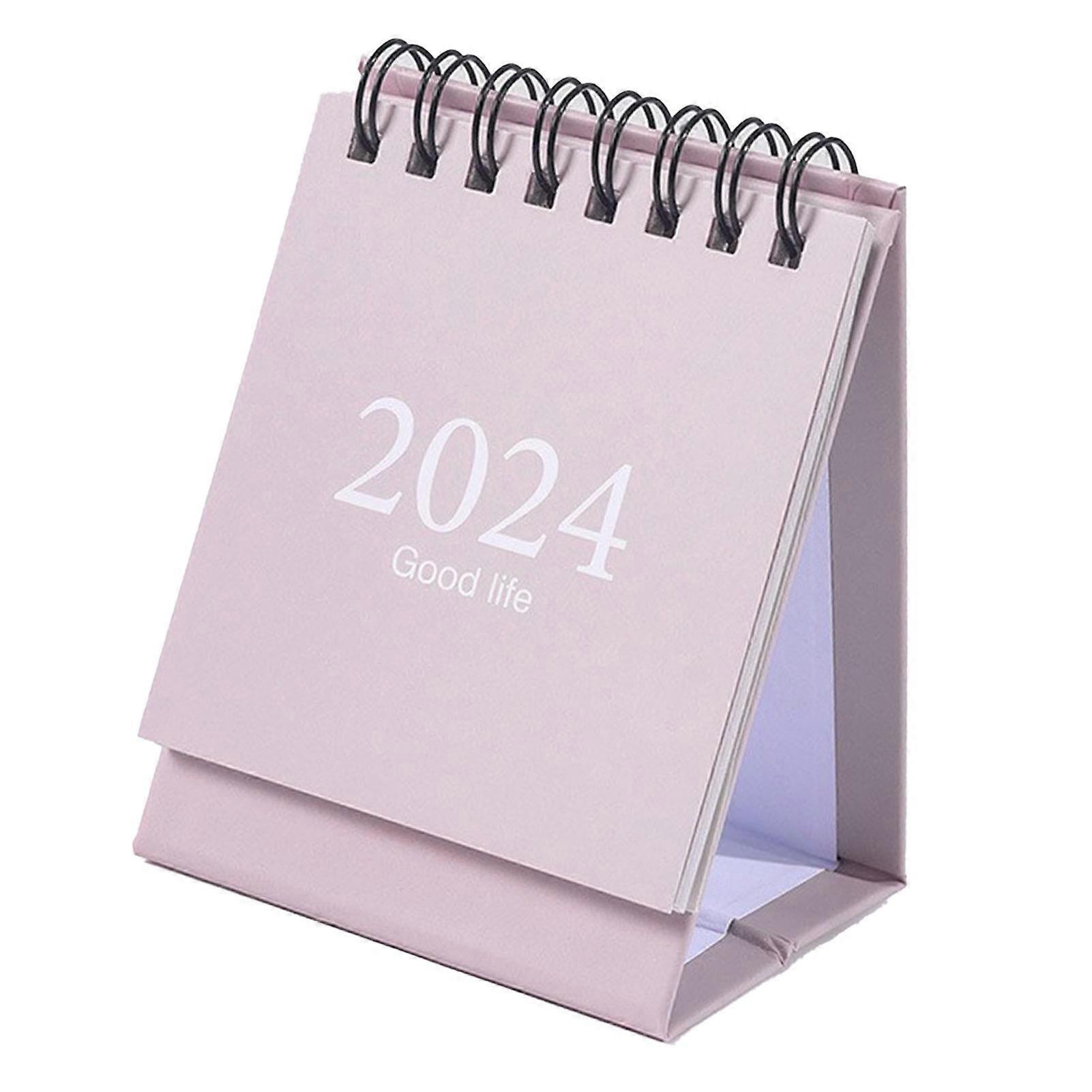 2024 Mini Calendar Double Wire Coil Calendar Desktop Daily Planner for Home and Office Planning 105x75mm Light Pink 