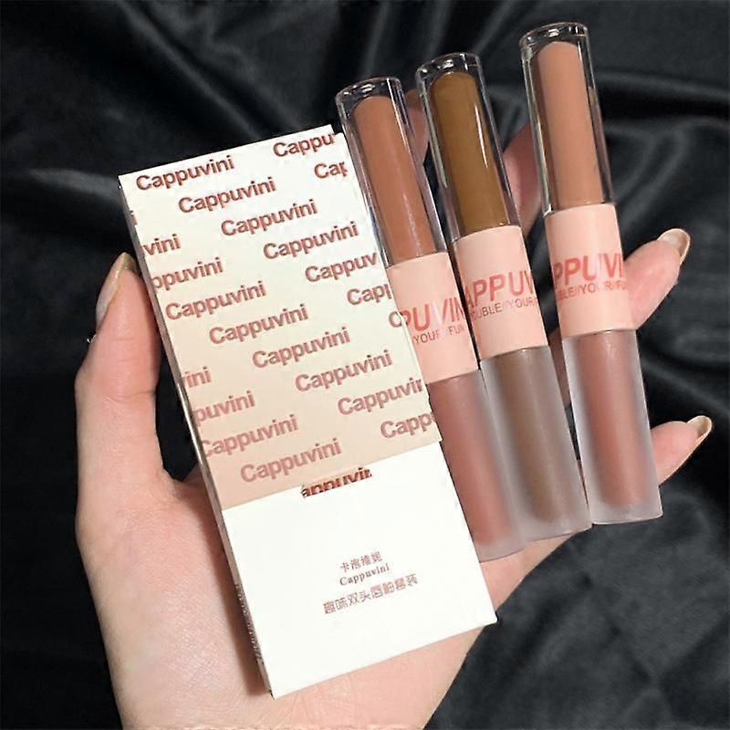 Double Headed Lip Glaze Chestnut Lip Mud Long Lasting Moisturizing Waterproof