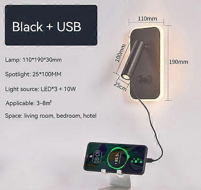 Bedside Wall Lamp, Led Wall Light, Wall Mounted Reading Light With Switch And Usb Port, Rotatable Wall Sconce Wall Spotlight