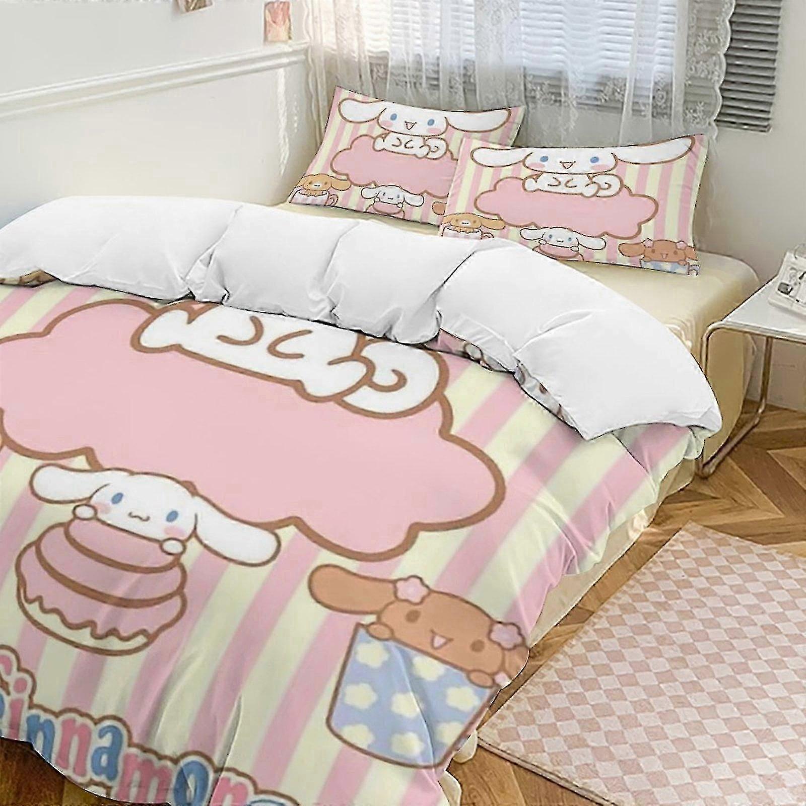 v1612 Lençóis CinnamorollConjunto de Cama Twin de 3 Peças - Inclui Edredom Individual e Fronhas de Cama - Microfibra Resistente ao Desbotamento (1 Capa de Edredom e