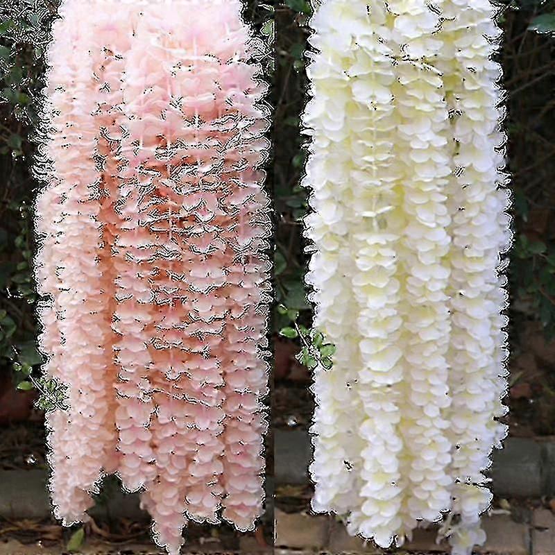 unbrand 2pcs Wisteria Garland Artificial Silk Flower Vine For Home Wedding En Rat Hanging Fake white