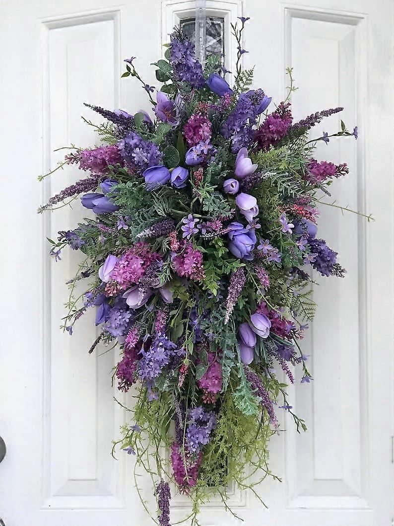 Spring Summer Floral Wreath - Artificial Eucalyptus Year Round Door Decor, Rustic Farmhouse Wreath for Easter, Mother's Day (B)