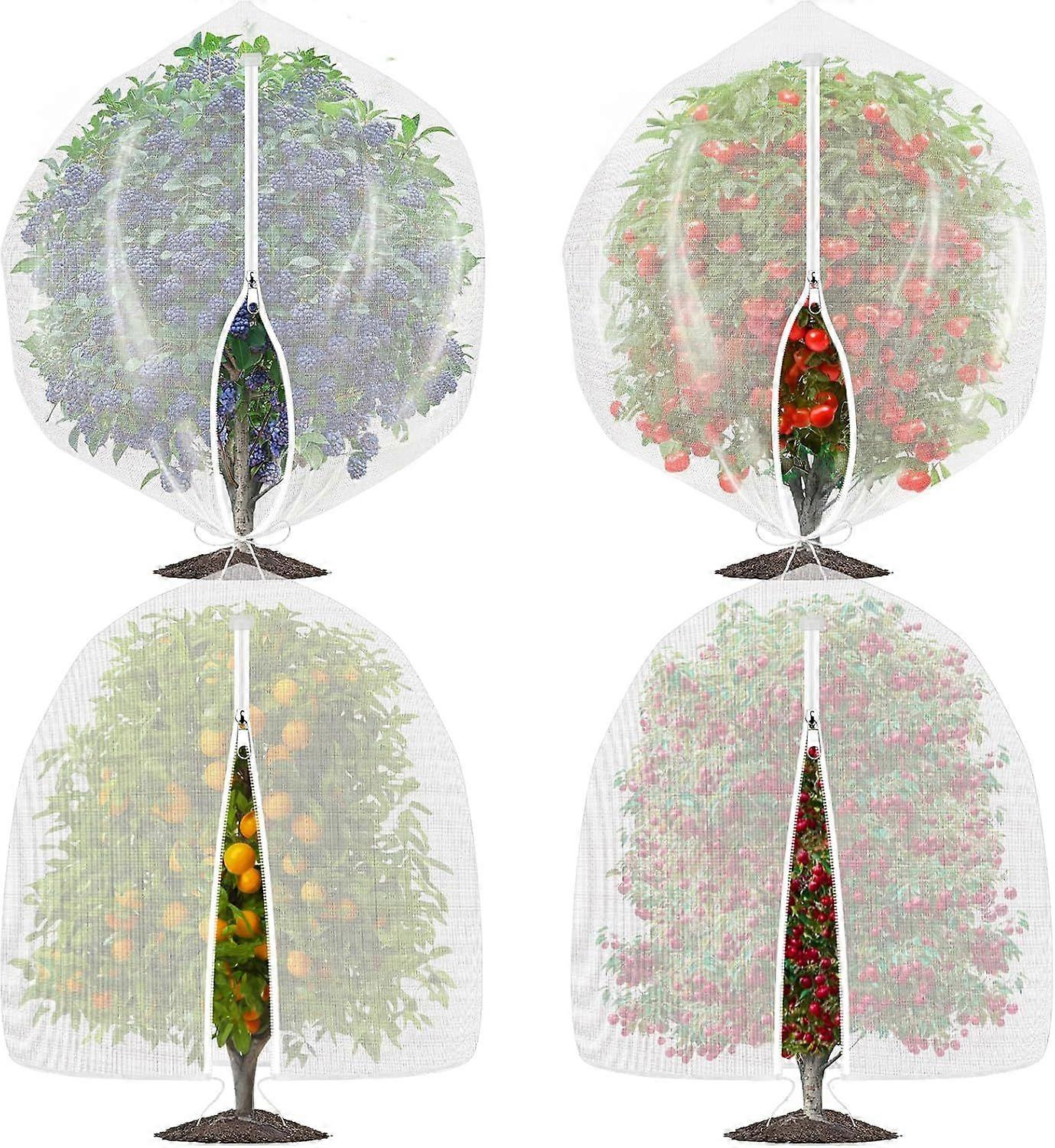4PCS Fruit Tree Netting with Zipper & Drawstring, 4x5 FT Bird Netting for Garden