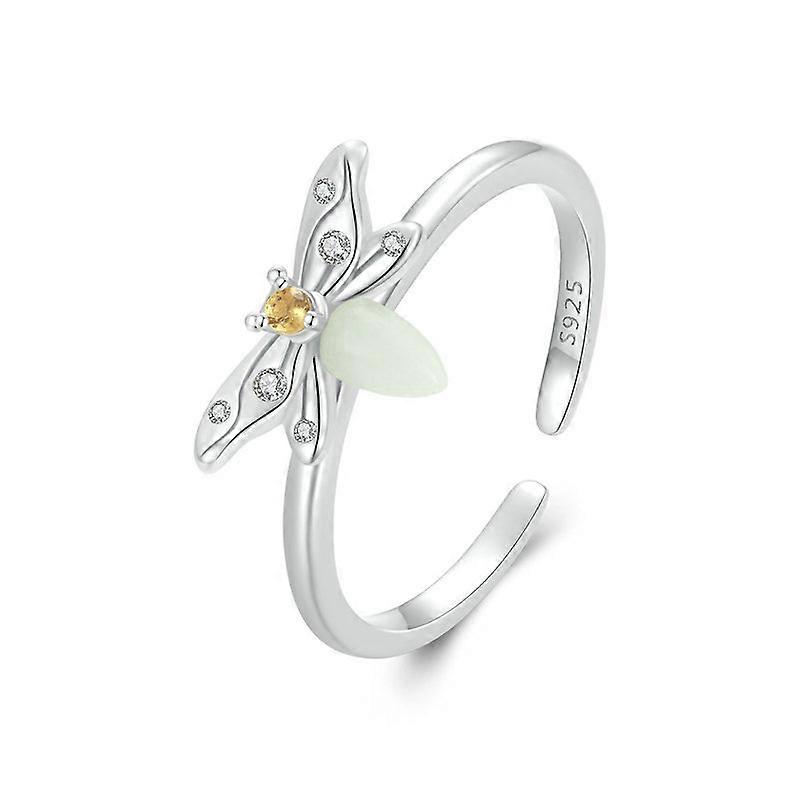 S925 Platinum-plated Sterling Silver Luminous Bee Open Adjustable Ring BSR521-E