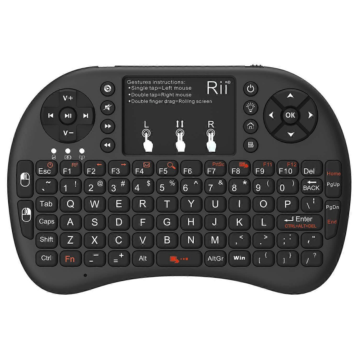 2.4GHz Mini Wireless Keyboard with Touchpad, Backlit QWERTY, Portable Remote Control for Laptop, PC, Mac, Xbox, PS3, Raspberry Pi, Black