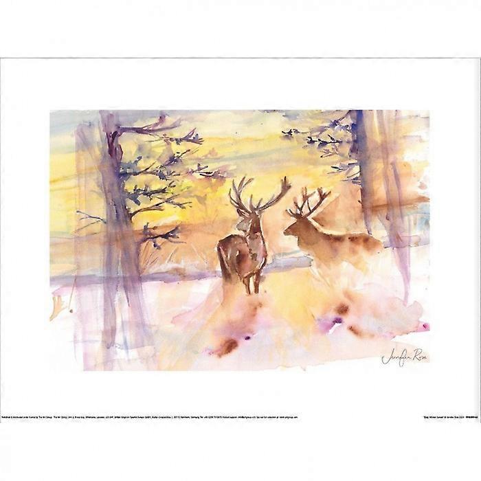 Jennifer Rose Stag Winter Sunset Paper Print