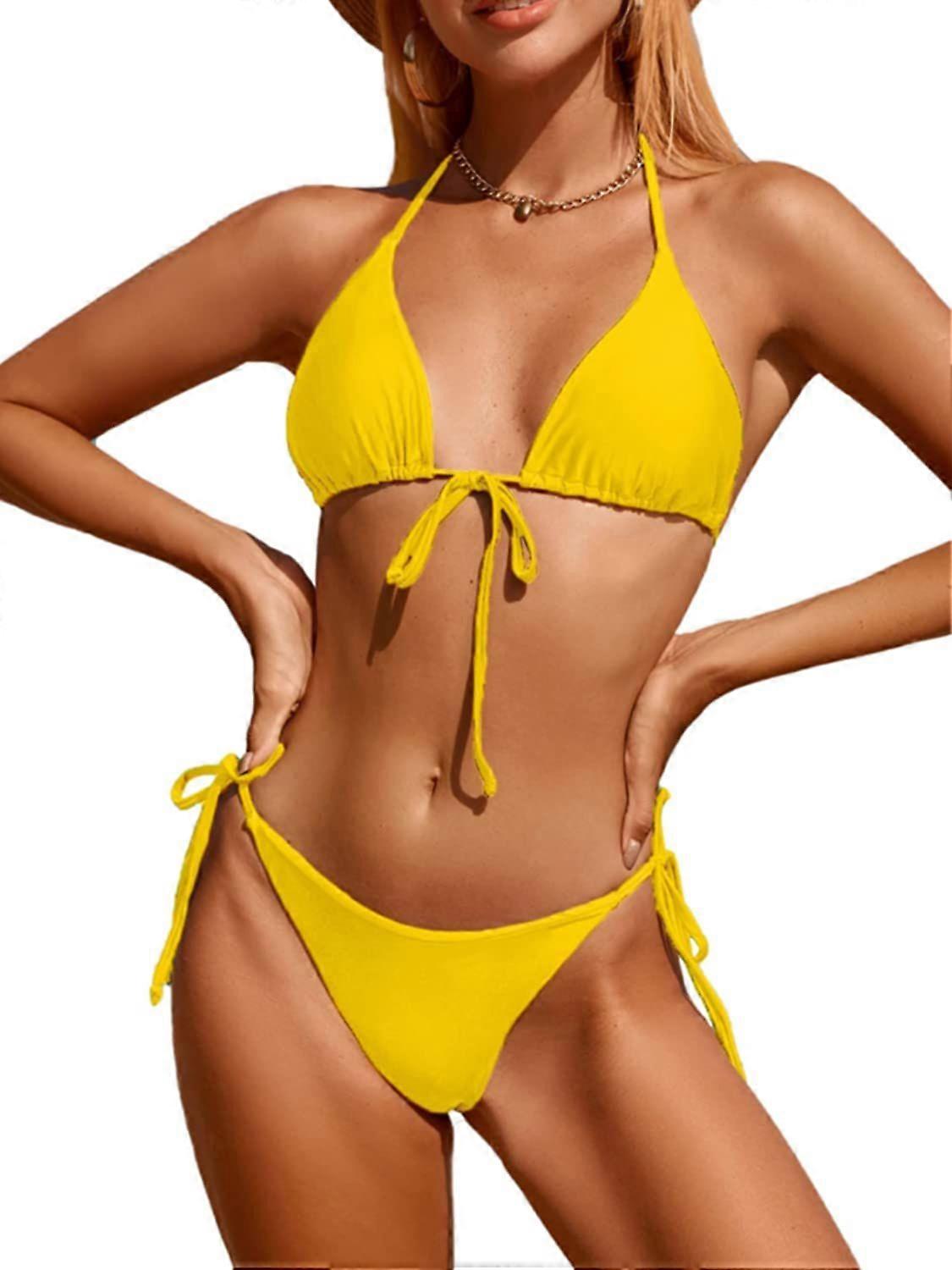 Femmes Solid Halter String Bikini Set Triangle Sexy Thong Deux Pièces Maillot de bain