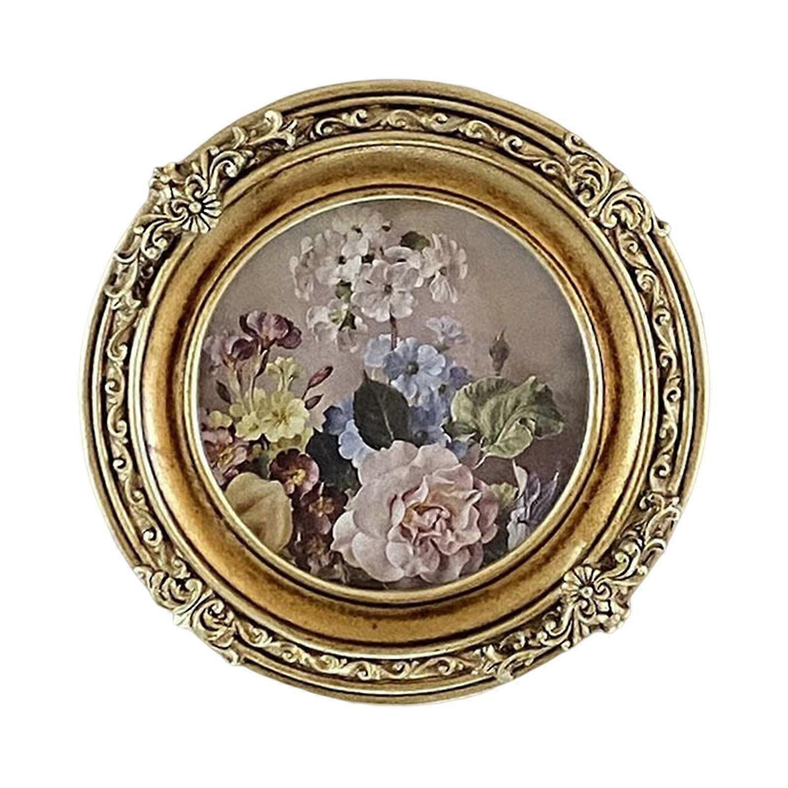 Retro Baroque Photo Frame Tabletop Wall Mounted Photo Gallery Centerpiece Embossed Frame Resin Picture Frame for Living Room Year, Round