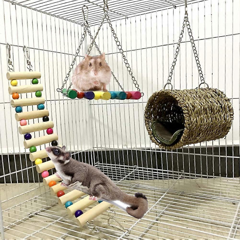 Pet Hammock Hamster Hanging Toy Set - 3 Piece Soft Bed for Small Animals Including Sugar Glider, Squirrel, Chinchilla, and Rat