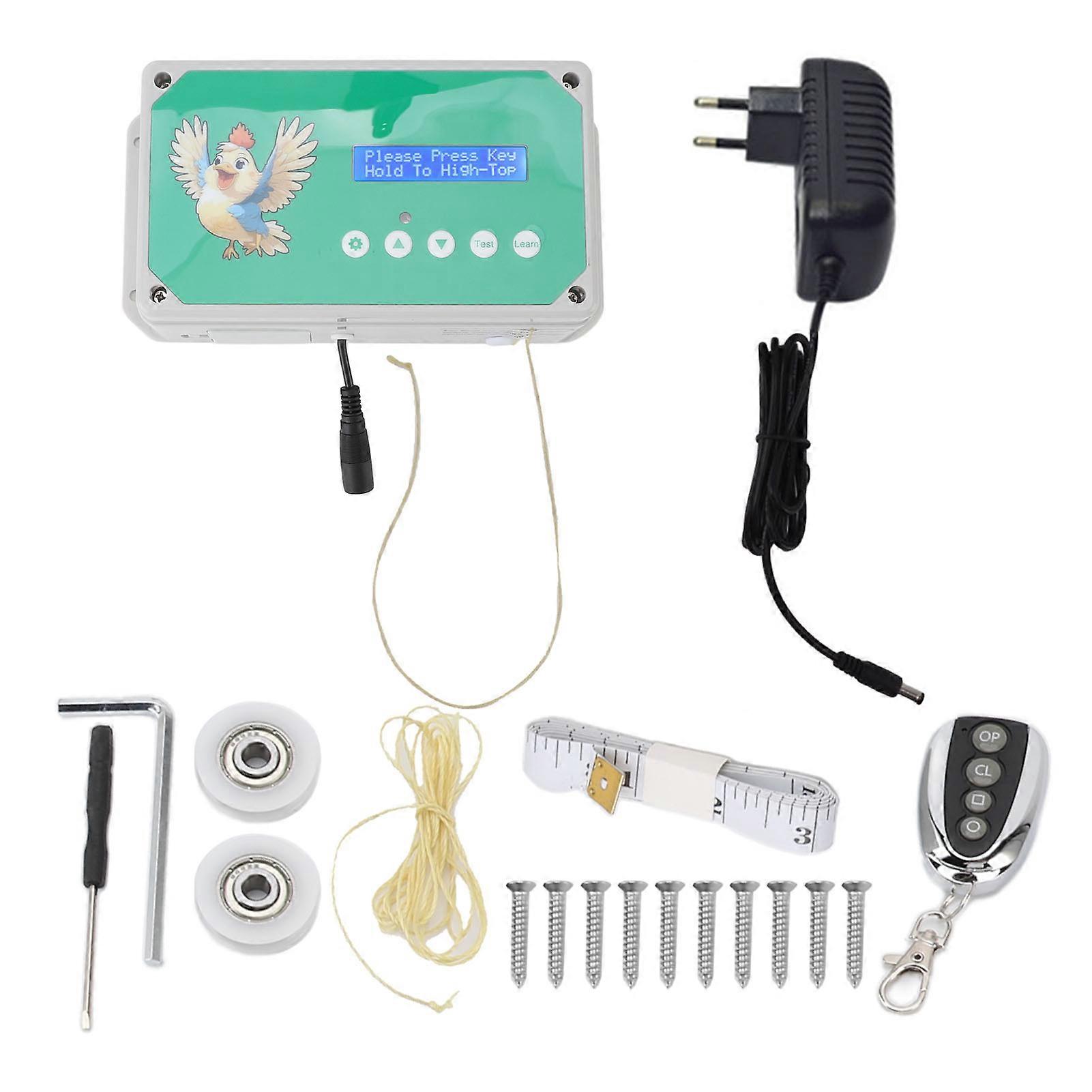 IP44 Chicken Coop Door Controller, Waterproof Timer, Remote Control, Dual Power Supply, Automatic Chicken Coop Door Opener, EU Plug 100-240V