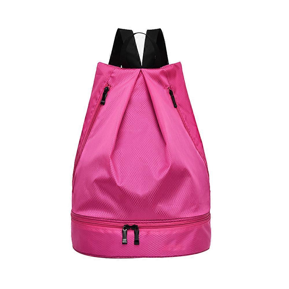 Drawstring Backpack String Bag Waterproof With Shoes Compartment, Wet Dry Drawstring Bags-Rose red