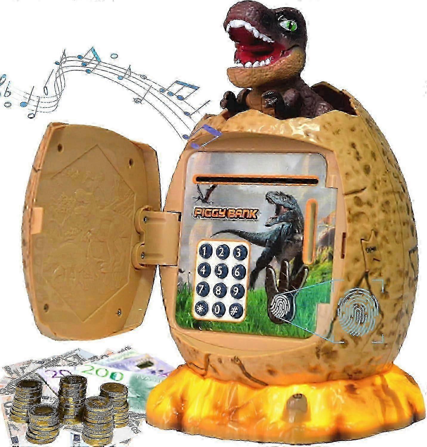 Dinosaur Piggy Bank, Dino Egg ATM Cash Coin Saving Box, Electronic Piggy Bank with Password Fingerprint Unlocking for Boys Grils Gifts