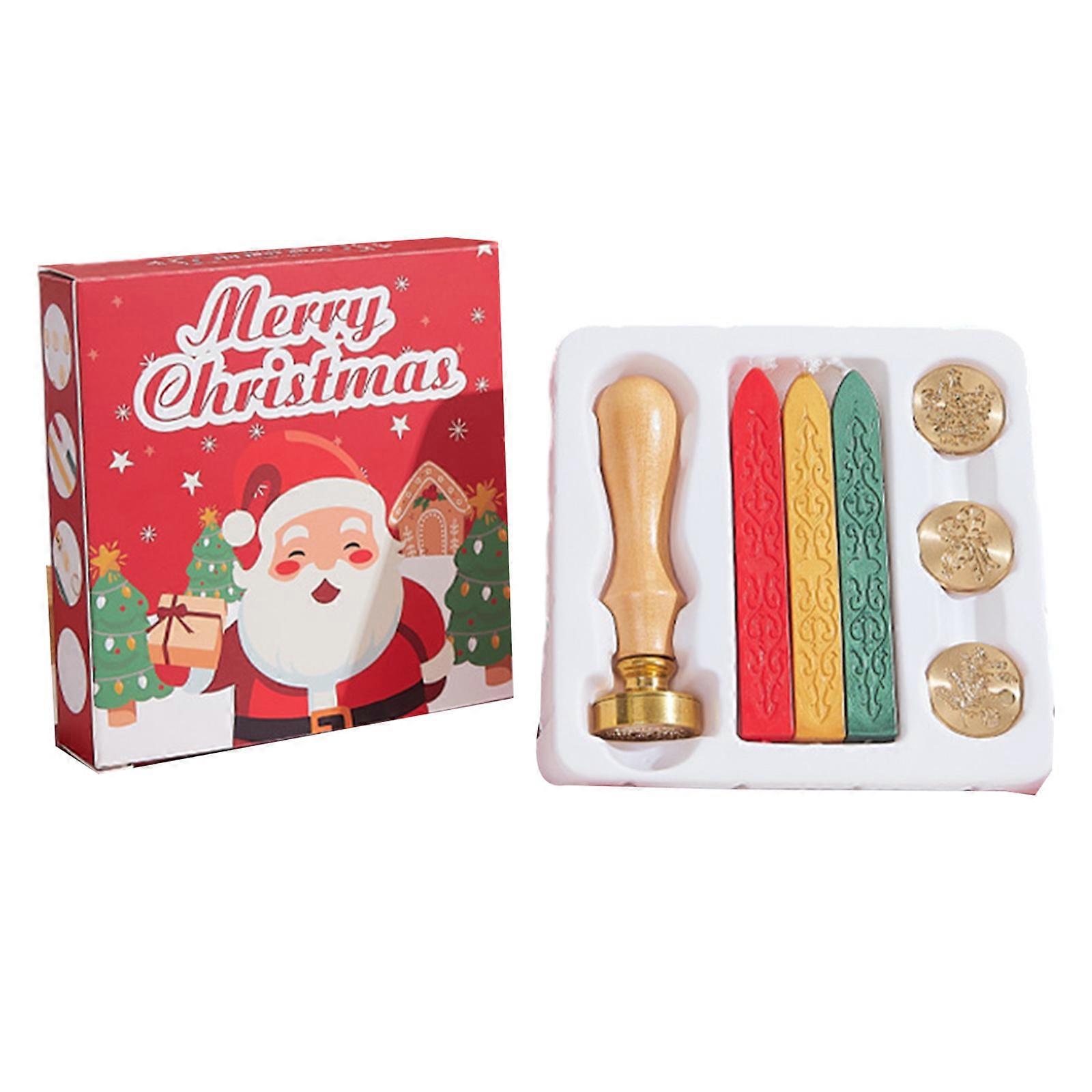 Christmas Themed Seal Stamp Set With Wood Handle, Replaceable Stamp Head, Seal Sticks for Seal Envelope, Invitation