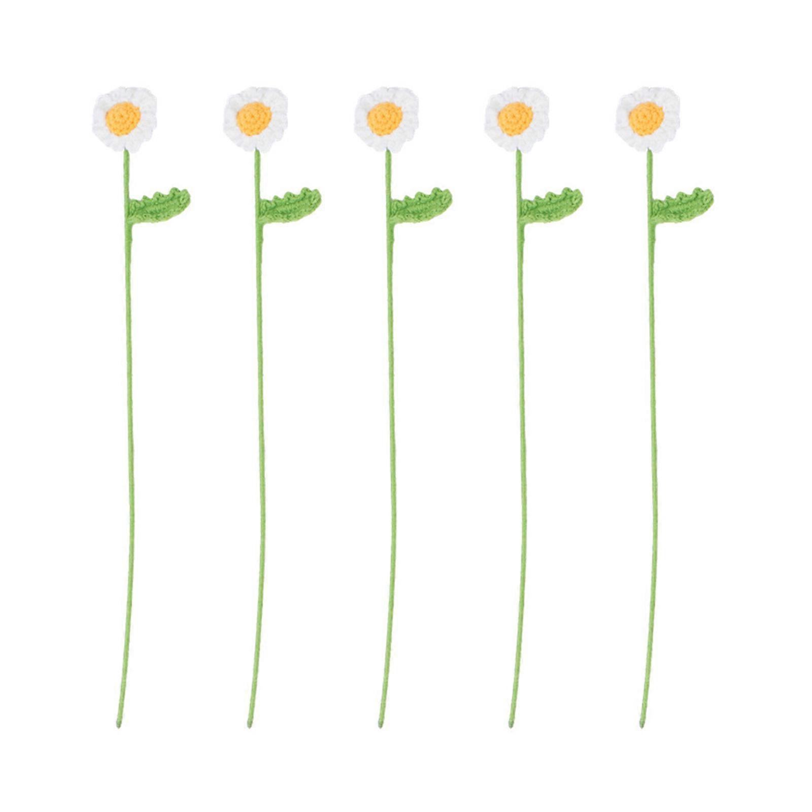 5個かぎ針編みの花の装飾手作りニットシャモマイルフラワーニットブーケ部屋の装飾のための造花