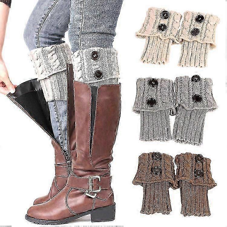 4 Pairs Of Button Twist Knitted Wool Socks, Crocheted Knitted Boot Warmer Socks, Winter Warm Short Leg Warmers, Women's Foot Warmers