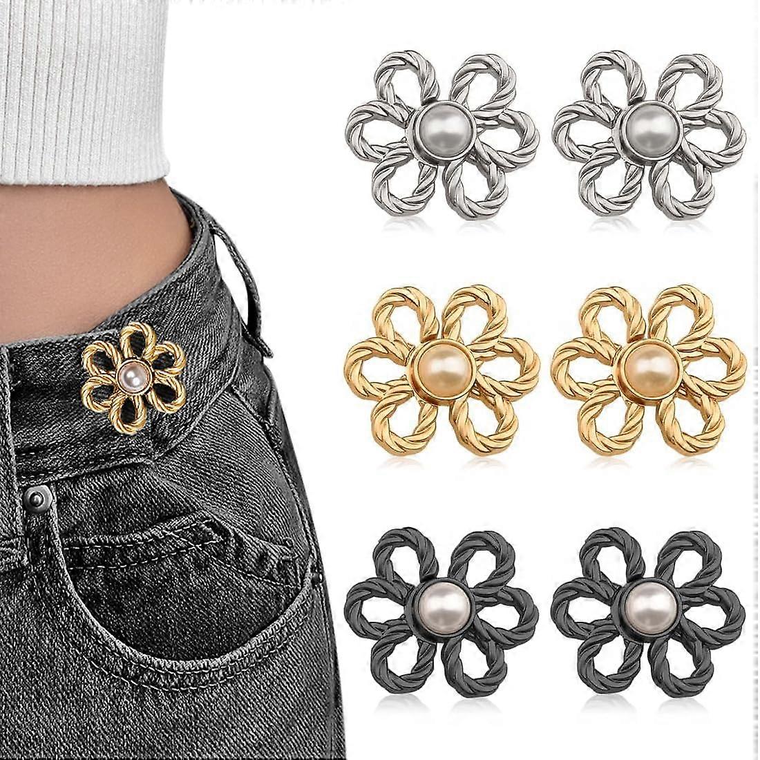 Buttons Jeans Buttons, Seamless Jeans Waist Clip, Decorative Adjustable Buckle 3 P, Pairs Cross Stars 3 Pairs Flower Waist Buckles