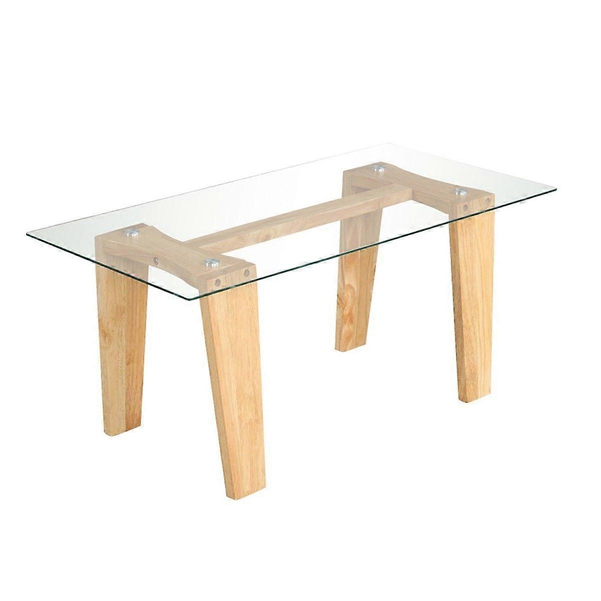 Glass coffee table with rubber wood legs Rectangular side table Glass table Coffee table