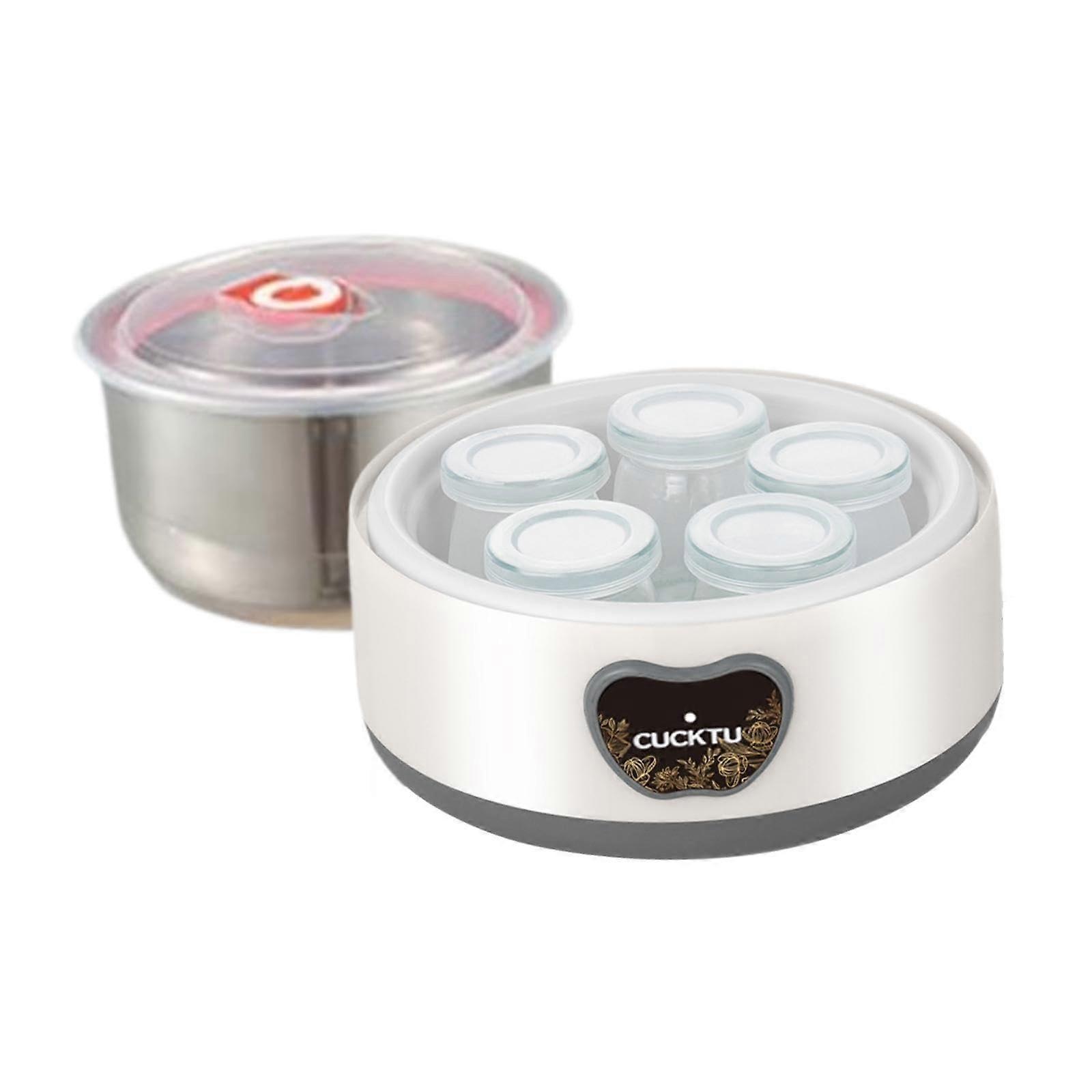 Yoghurt Maker with 5 Cups Stainless Steel Small Compact DIY Yoghurt Tool Automatic Yoghurt Machine for Cafe Kitchen