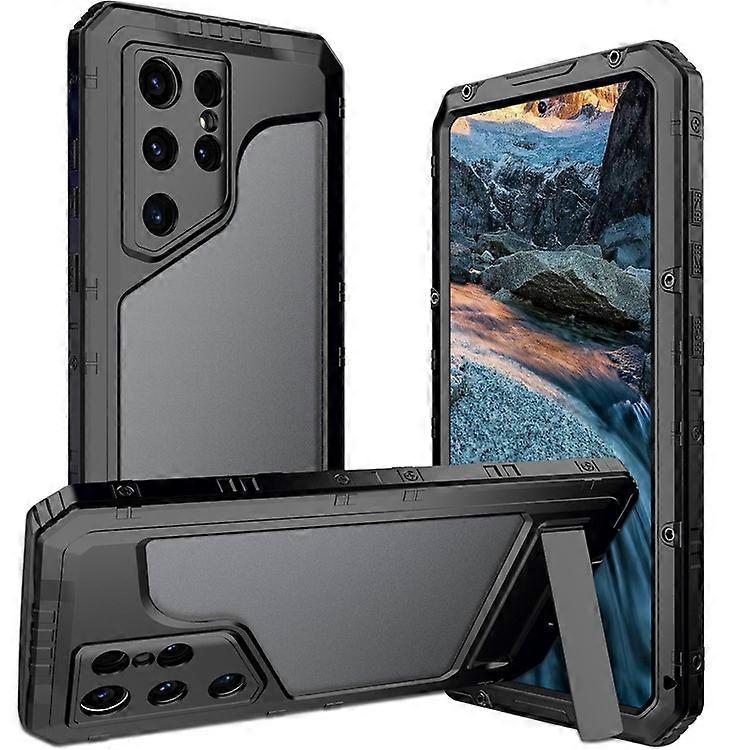 Compatible For Samsung Galaxy S24 Ultra Case Silicone+Aluminium Alloy Kickstand IP68 Waterproof Cover with Screen Film