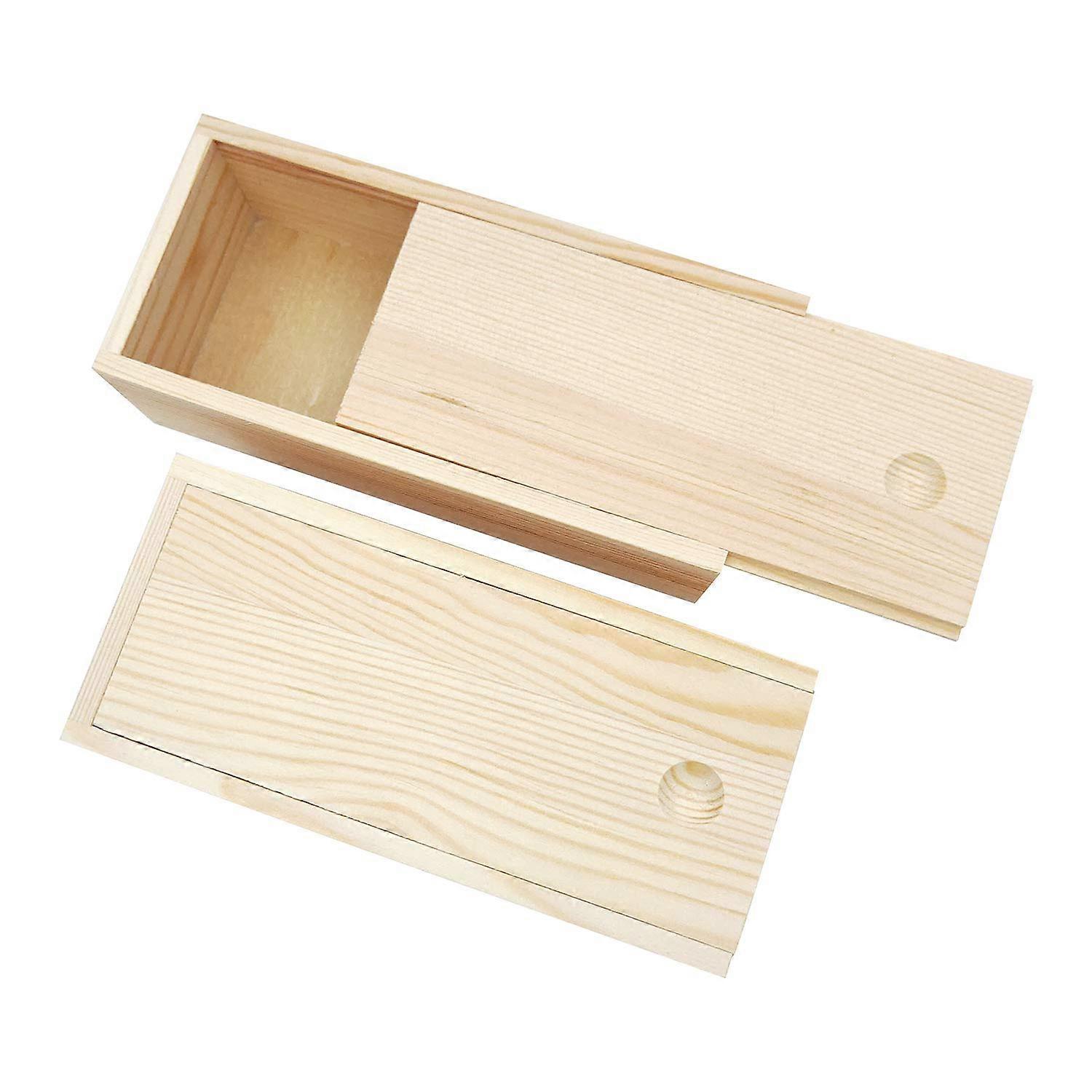 2 Pack Wood Box with Sliding Lid, Unfinished for Gift, DIY, Storage, 8x3.5x2.4'