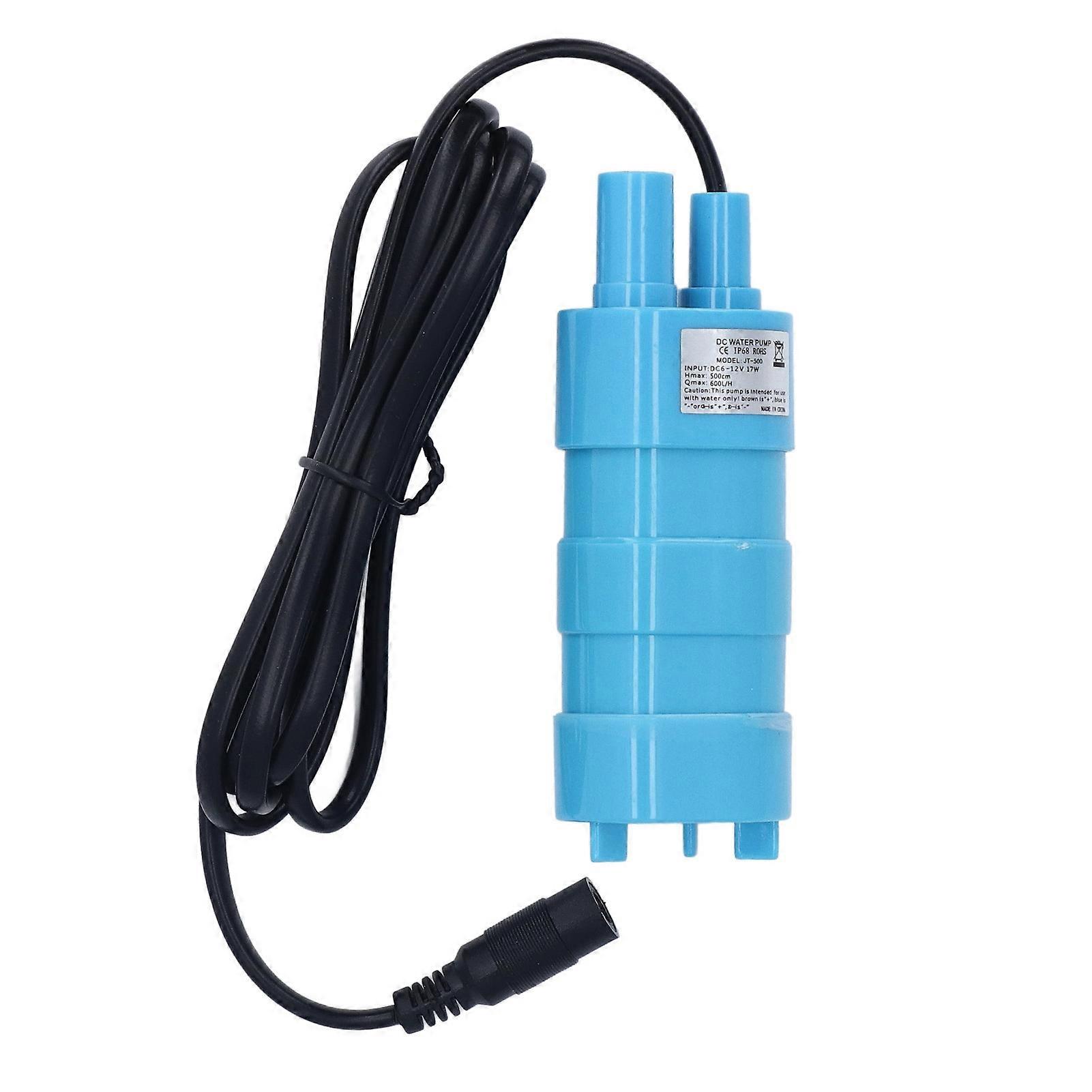 مضخة مياه بمحرك غاطس 5 أمتار 12 فولت رأس ضخ محمول لحوض السمك باللون الأزرق