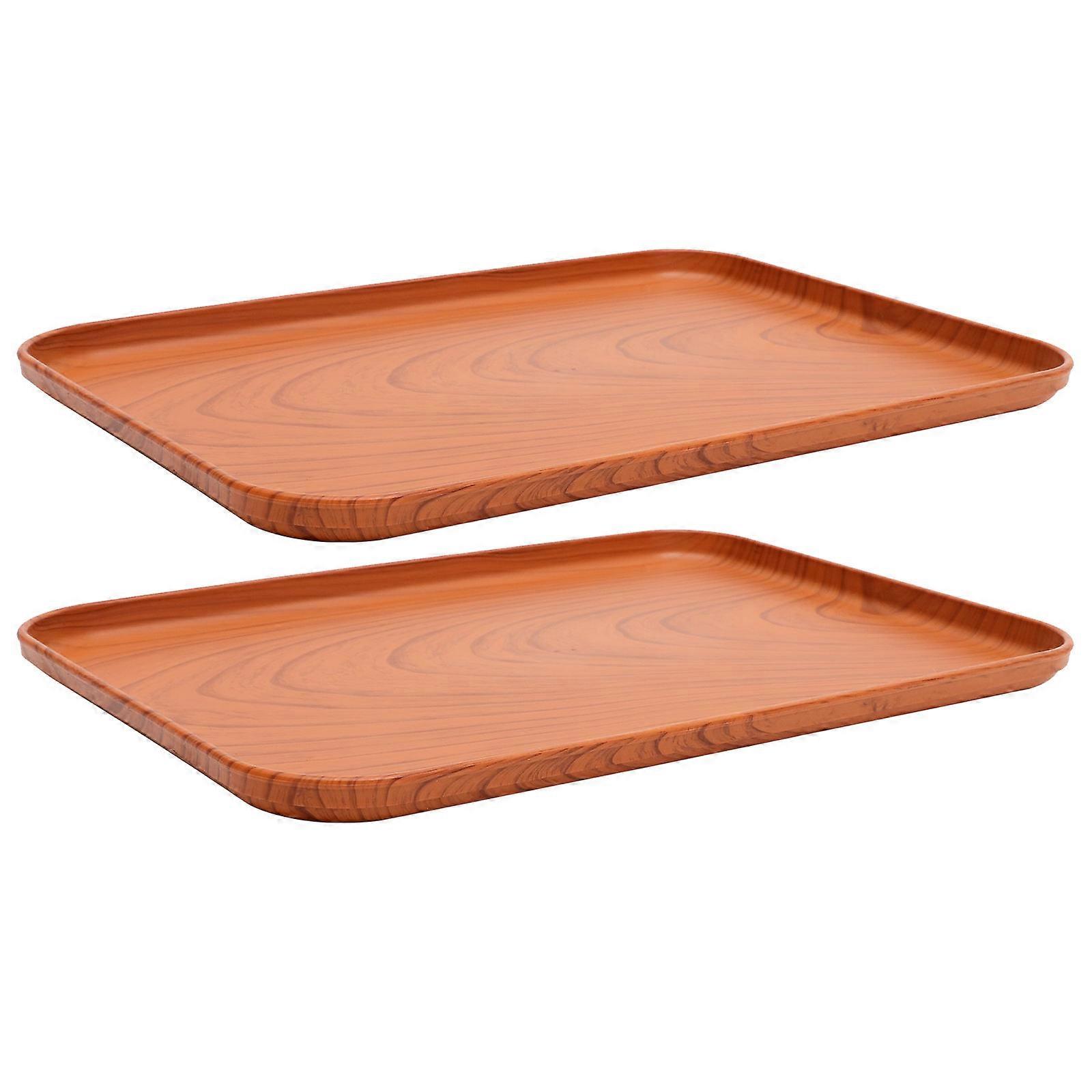 Rustic Tray Imitation Wood Grain Food Storage Plate Home Use Rectangular Brown 30.50X22.00X2.00cm Food Storage 2Pcs