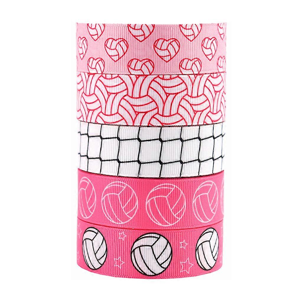 5 Rolls Pink Volleyball Ribbon for DIY Crafts, Wrapping & Birthday Celebrations – Fun Pattern, Easy to Use for All Ages
