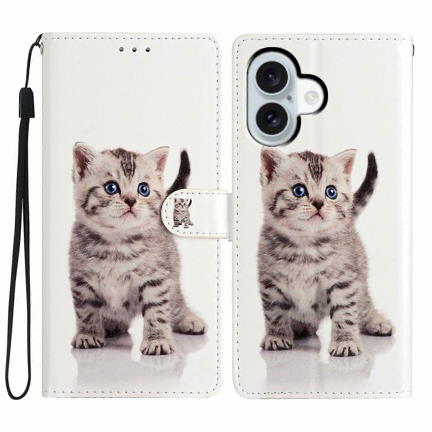 For iPhone 17 Wallet Case PU Leather Pattern Printing Stand Phone Cover with Strap