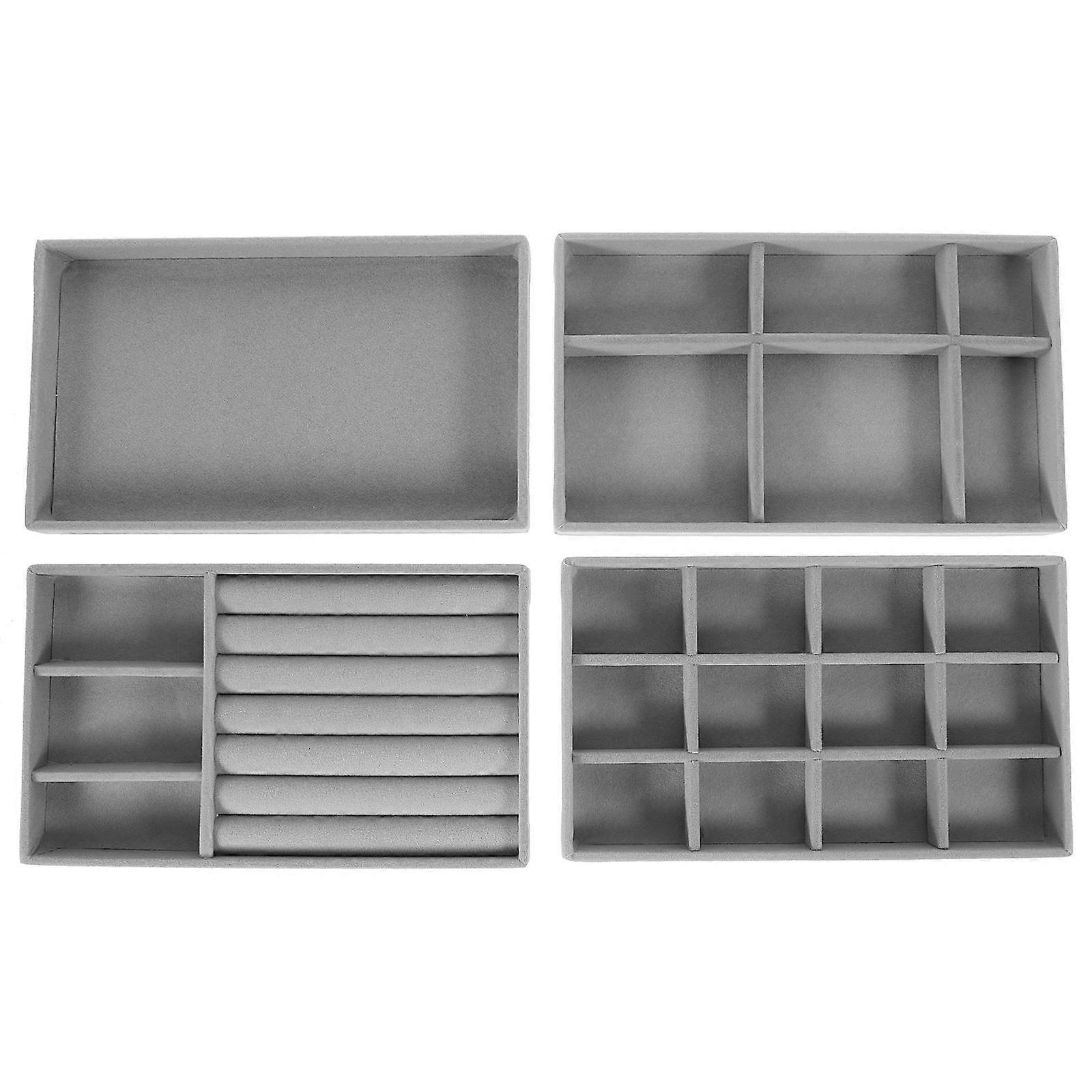 Trinket Tray Minimalist Rectangular Dark Grey Velvet Density Board Storage Display Stackable 4Pcs
