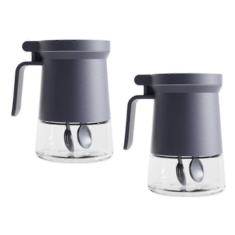 Glass Spice Jars Moisture-Proof Spice Containers With Spoons, 350Ml Spice Bottles-Blue