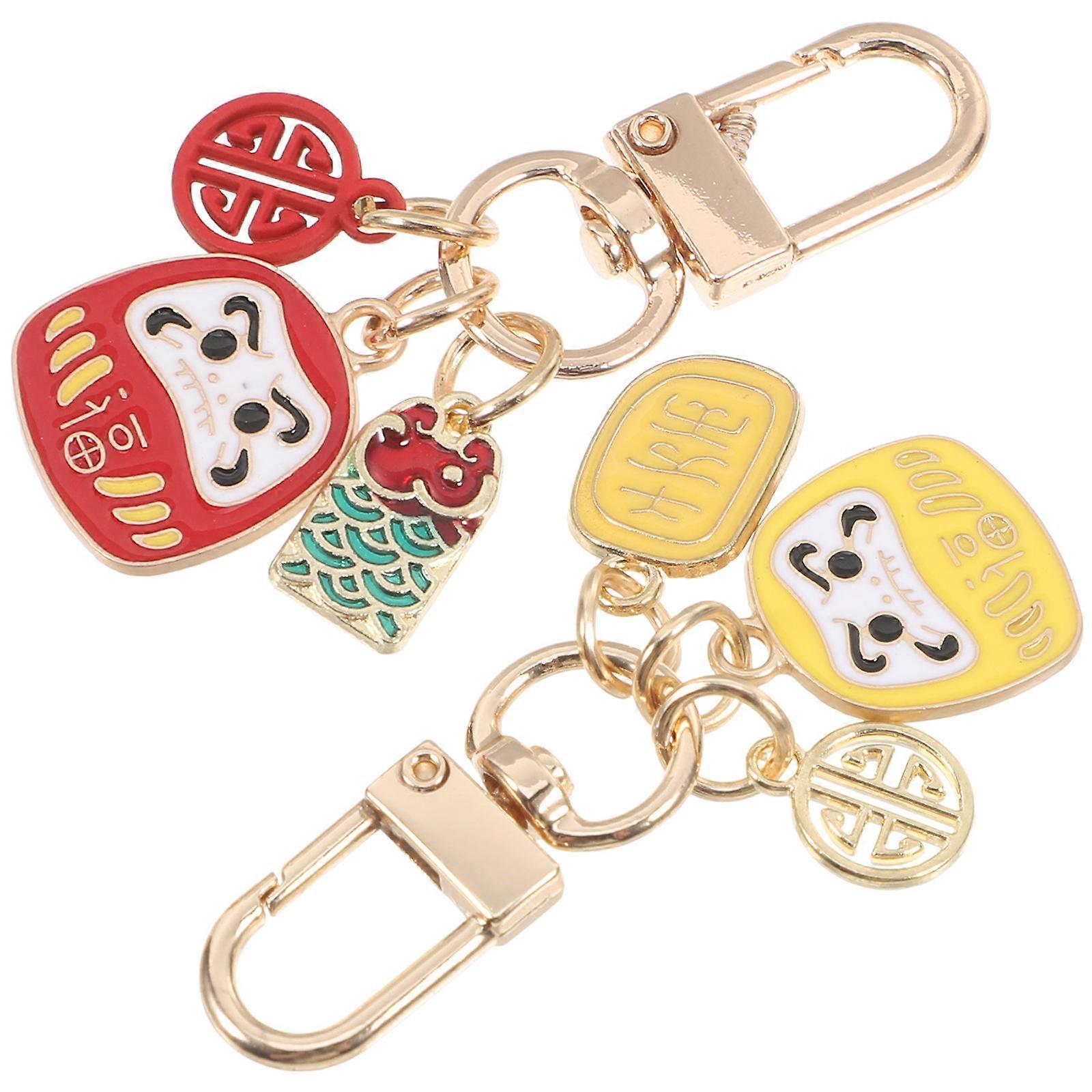 Daruma Keychain For Bags And Backpacks Cute Lucky Charms Round Zinc Alloy Good Fortune Symbol 2Pcs