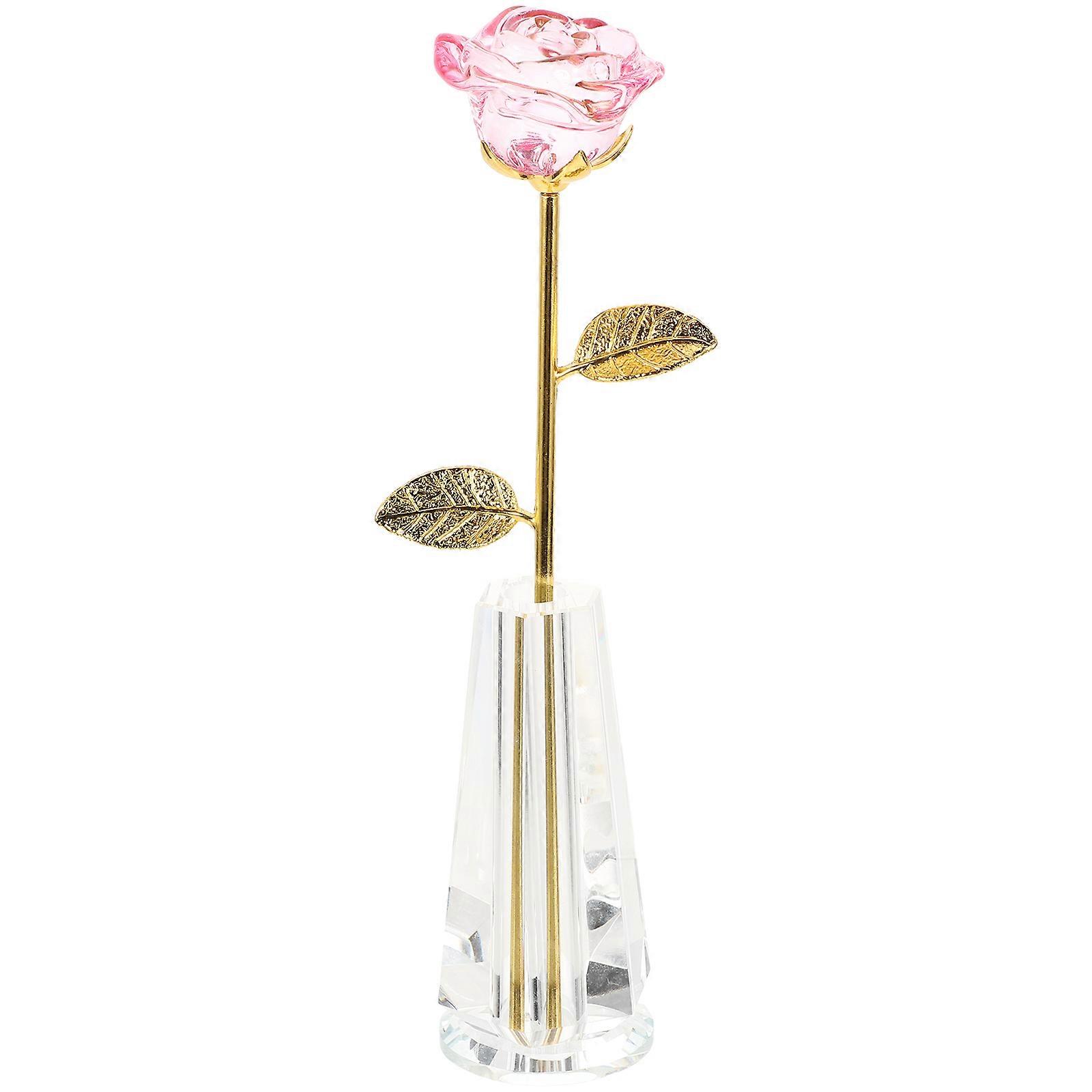 ديكور زهرة كريستال إبداعي هدية عيد الحب مع حامل مزهرية وردي 23X4.5X4.5 سم لا تذبل أبدا 1 مجموعة